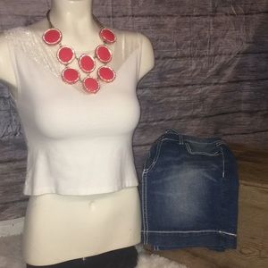 White Cropped Top With Mesh Detail